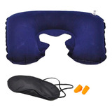 Set De Viaje Almohada Inflable + Cubre Ojos + Tapones Oidos