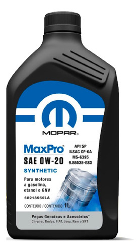 Óleo De Motor Mopar Maxpro Flex 0w20 100% Sintético Fiat