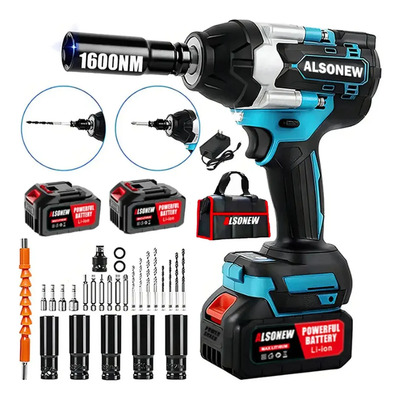 ALSONEW Taladro De Percusión De Dos Baterías Sin Escobillas 1600nm Color Azul | Envío gratis