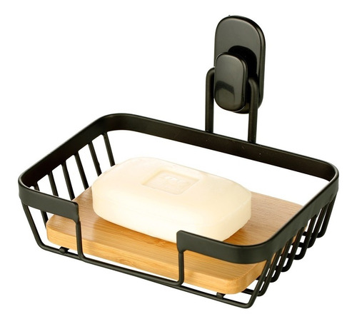 Jabonera Para Ducha Baño Madera Bamboo Negro