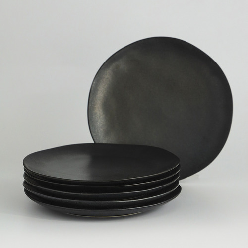 Set X 6 Plato Playo Ysee Black Porcelana Vajilla Negro