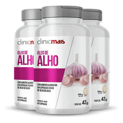 Kit 3 Óleo De Alho 500mg Clinic Mais 60 Cápsulas Sem Sabor