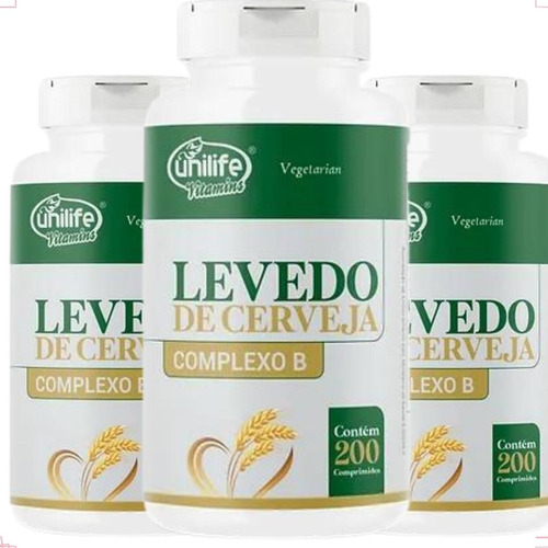 Kit 3 Levedo De Cerveja Vitamina B3 Suplemento 200c- Unilife