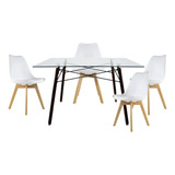 Set Comedor Mundo In Cristal Nogal 4 Sillas Frankfurt