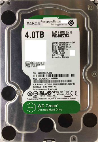 Wd Wd40ezrx-00speb0 4000gb Sata - 05679 Recuperodatos