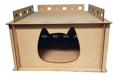 Casa Para Gato Mascota Mdf 30x57x50 Personalizada  2 Niveles