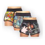 3 Short Feminino Suplex Com Elastano Moda Praia Saída Banho