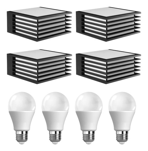 Pack X 4 Aplique Plástico Pared Bidireccional Rejas Interior Exterior Lámpara Rosca E27 Ediso Led 9w Luz Cálida Amarilla