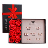 Flores Rojas Eternas Y 7 Pares De Pendientes, Mujeres Regalo