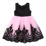 Vestido Bebé Niña Elegante, Fiesta, Color Rosa Con Negro