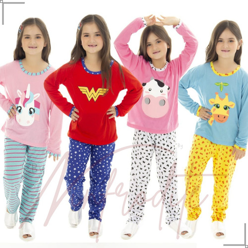 Conjunto Pijama Longo Infantil Menina Inverno Verão Outono