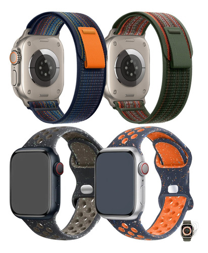 4 Correas Y Mica Para Iwatch Apple Watch Ultra Se 9 8 7 6 5