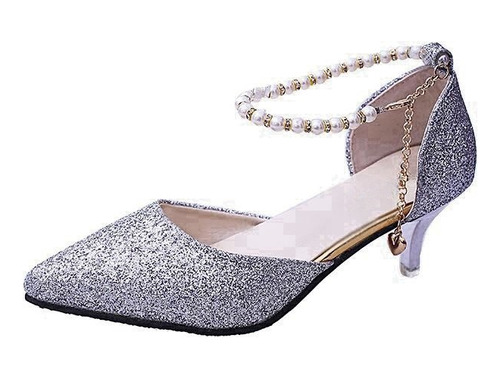 Zapato De Tacón Alto Puntiagudo Fiesta Para Mujer Moda Perla