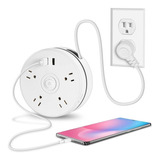 Extensión Eléctrica  Regleta Multitoma Retractil Carrete Usb