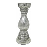 Candelabro De Vidrio Mercurizado Plateado 26 Cms