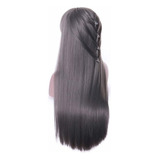 Rosa Star Long Straight Hair Wigs With Flat Bangs Dark Gray