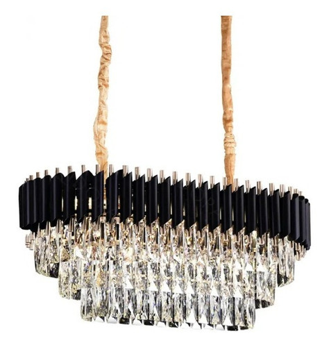 Lustre Pendente Cristal Preto Dourado Sofisticado Jantar