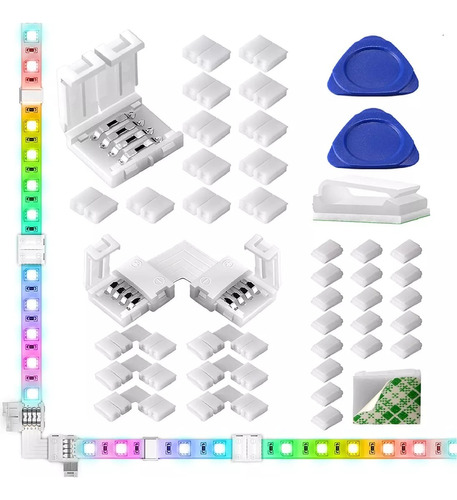 Set 40 Conector En L 10mm Para Extender Tira Led Rgb 4 Pines