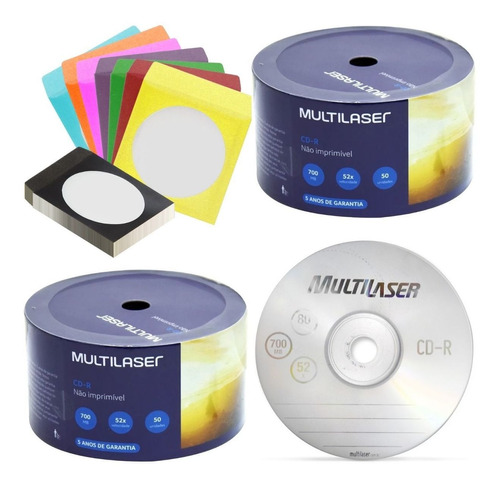 100 Cdr Virgem Multilaser C/logo+100 Envelopes Papel C/visor