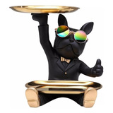 Perro Bulldog Escultura Decoración Del Hogar Con Bandeja