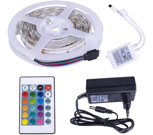 Cinta Led Multicolor Rgb 5 Metros Eléctrica Bobina Blanca