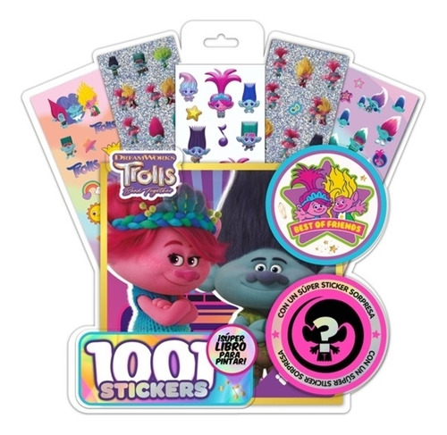 Trolls 3 - Super Libro Par Pintar - 1001 Stickers, De No Aplica. Editorial El Reino Infantil, Tapa Blanda En Español, 2023
