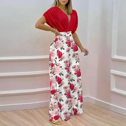 Conjunto Crop Top Y Pantalón Mujer Moda Estampado Floral