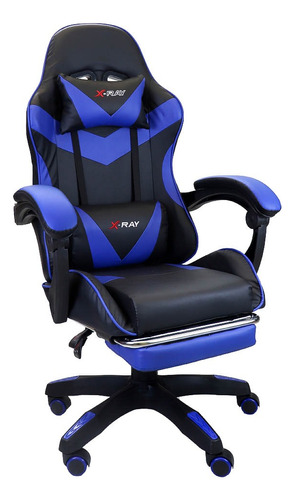 Cadeira Gamer Profissional Reclinável Apoio De Pés X-ray Cor Azul Material Do Estofamento Couro Sintético