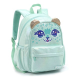 Mochila Costas Infantil Creche Menina Gatinha Pandinha Cor Verde