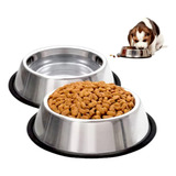 2 Platos Comedero Para Perros Gatos Acero Antiderrapante 8oz