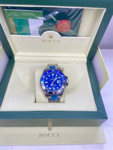 Relogio Submariner Rolex Prata Com Azul Bisel M Com Caixa