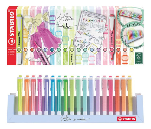 Set 18 Deskset Destacadores Stabilo Swing Cool Neón Pastel