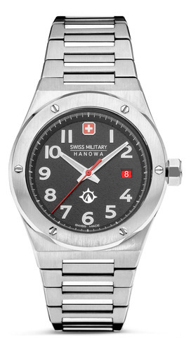 Reloj Swiss Military Smwgh2101902 Para Hombre Cristal Zafiro Color De La Malla Plateado Color Del Bisel Gris/rojo Color Del Fondo Gris