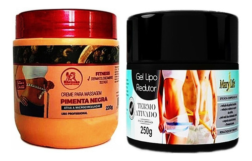 Gel Lipo Redutor + Creme  P/ Celulite Estrias Pimenta Negra 