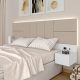 Cabeceira Suspensa Cama Queen Com Led Malibu Bran/bege - M.a Cor Branco/bege 03