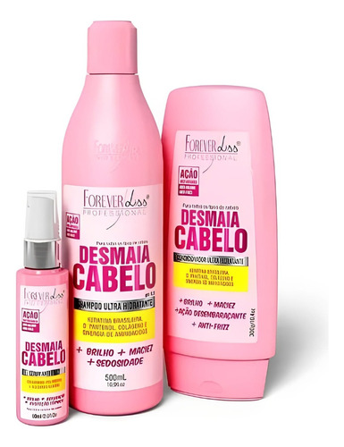 Kit Desmaia Cabelo Shampoo Condicionador Sérum Forever Liss