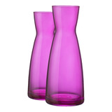 Conjunto 2 Garrafas Água Suco Transparente Rosa Em Vidro