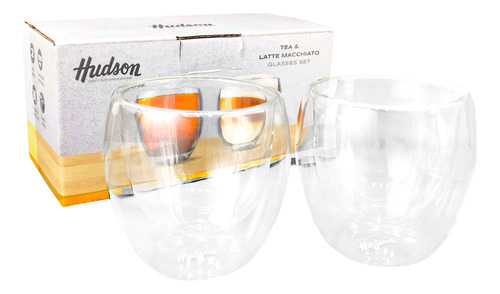 Set X2 Vaso 150ml Taza Vidrio Doble Pared Hudson Cafe Te Bz3