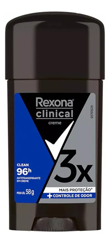 1 Desodorante Em Creme Rexona Clinical Clean Azul 58g