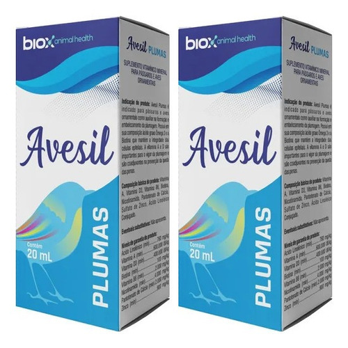 Kit 2 Avesil Plumas 20ml Suplemento Aves Biotina E Ômega 3