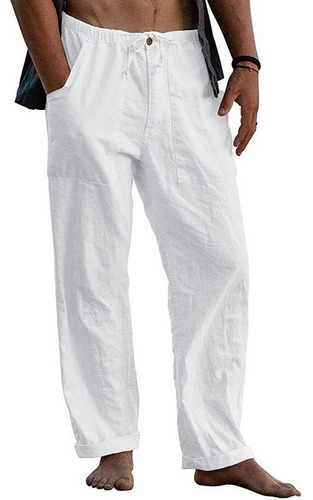 Pantalones Casuales Sueltos De Lino Con Cordón Para Hombre
