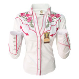 Camisa Dama Blanca Strech Bordada 13 Rosas Elegante Dbw