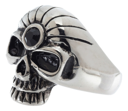 Anillo Calavera Con Piedra Negra Acero Quirúrgico Hombre