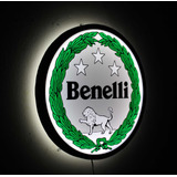 Cartel Cuadro Luminoso Benelli Motos Redondo Led Deco Taller