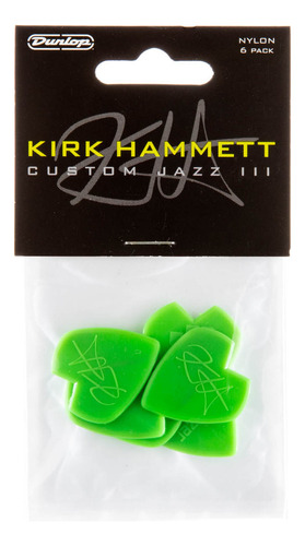 Kit 6 Palhetas Dunlop Jazz Ill Kirk Hammet Signat. - 47pkh3 Cor Verde