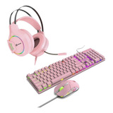 Combo Xinua Gamer Rosa Auricular Hs1 + Kit Teclado Mouse Km1