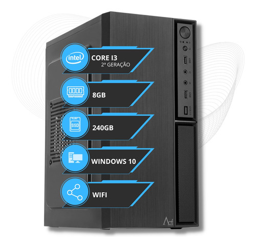 Pc Computador Cpu Intel Core I3 8gb Ssd 240gb + Wifi + Nfe