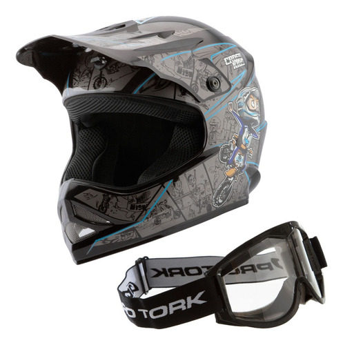 Capacete Infantil + Oculos Moto Cross Trilha Factory Edition