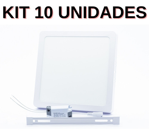 Kit 10 Painel Led 18w 22x22 Quadrado Branco Frio Sobrepor 6500k Biv Avant