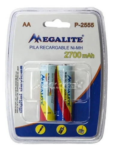 Pila Aa Megalite Recargables P-2555 Cilíndrica - Pack De 2 Unidades